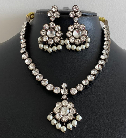 Black finish precious white pearl necklace set dj-53959