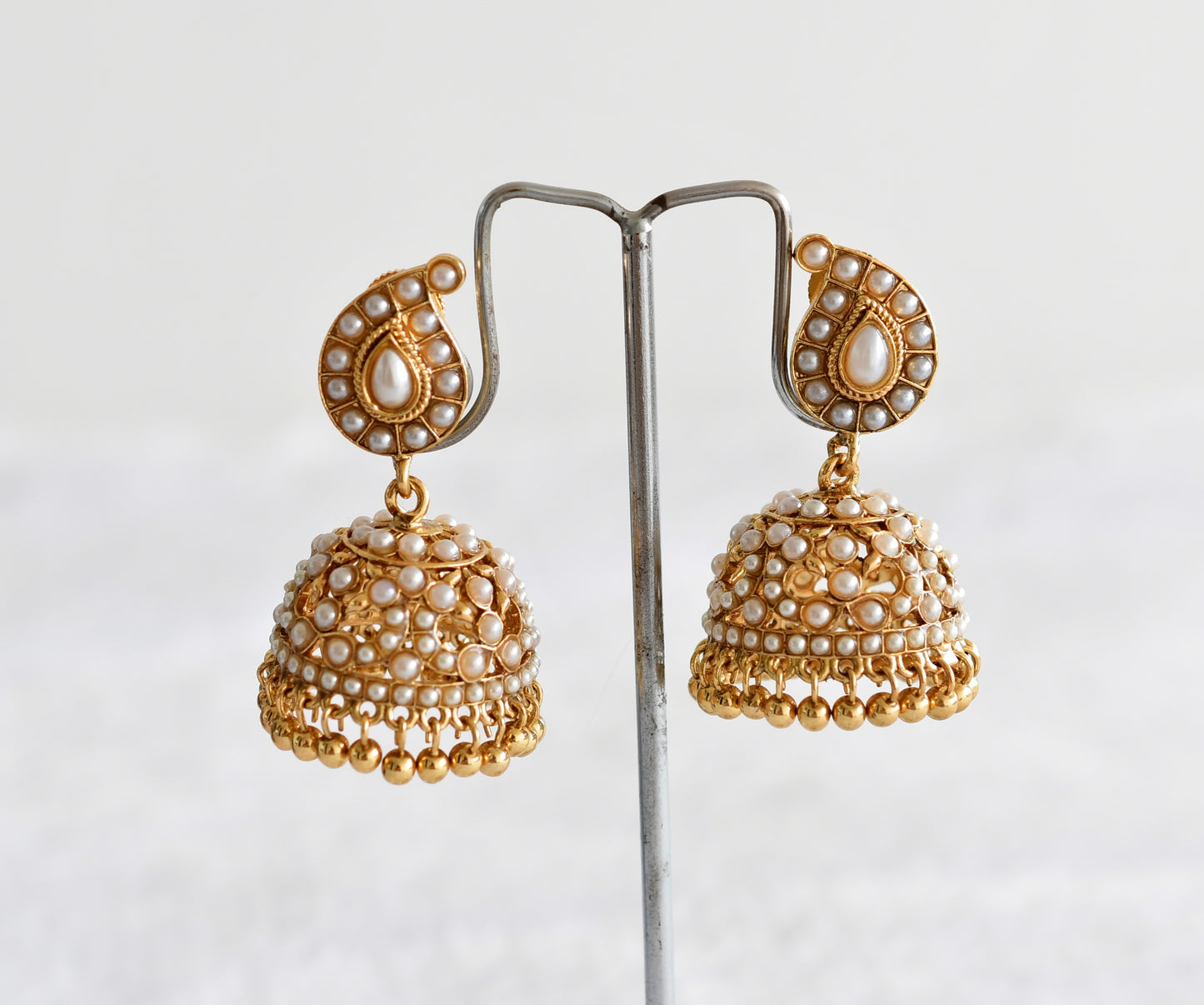 Antique gold tone pearl mango peacock jhumkka dj-51867