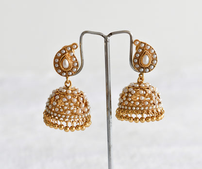Antique gold tone pearl mango peacock jhumkka dj-51867