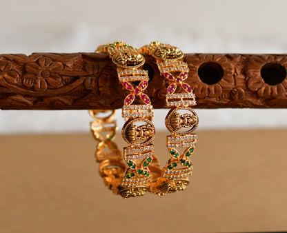Antique gold tone ruby-green-white lakshmi bangles(2.6) dj-51994