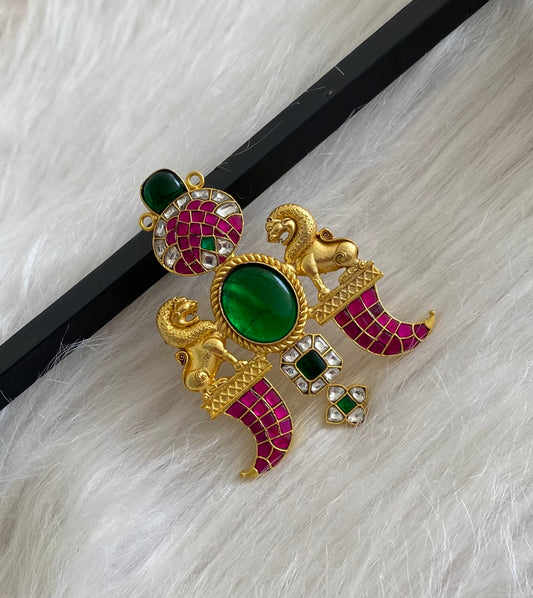 Antique green stone jadau lion pendant dj-53847