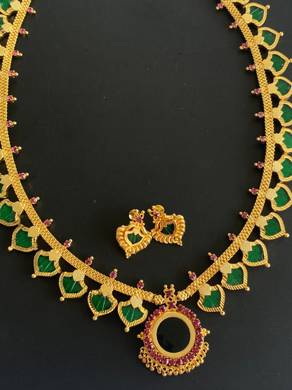 Gold Tone Green-pink Big Palakka Haar Set Dj-51122