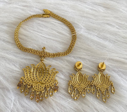 Dark antique finish white stone lotus necklace set dj-54640