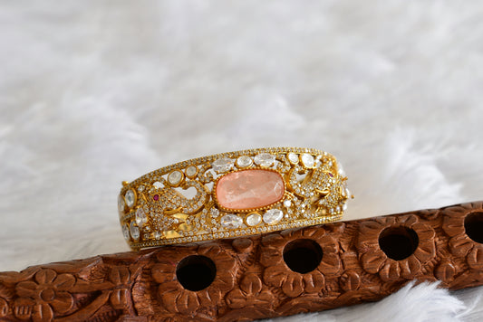 Antique gold tone cz moissanite peach elephant kada dj-51775