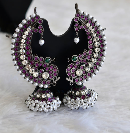 Black finish precious kemp-green pearl khanpool peacock jhumkka dj-52520