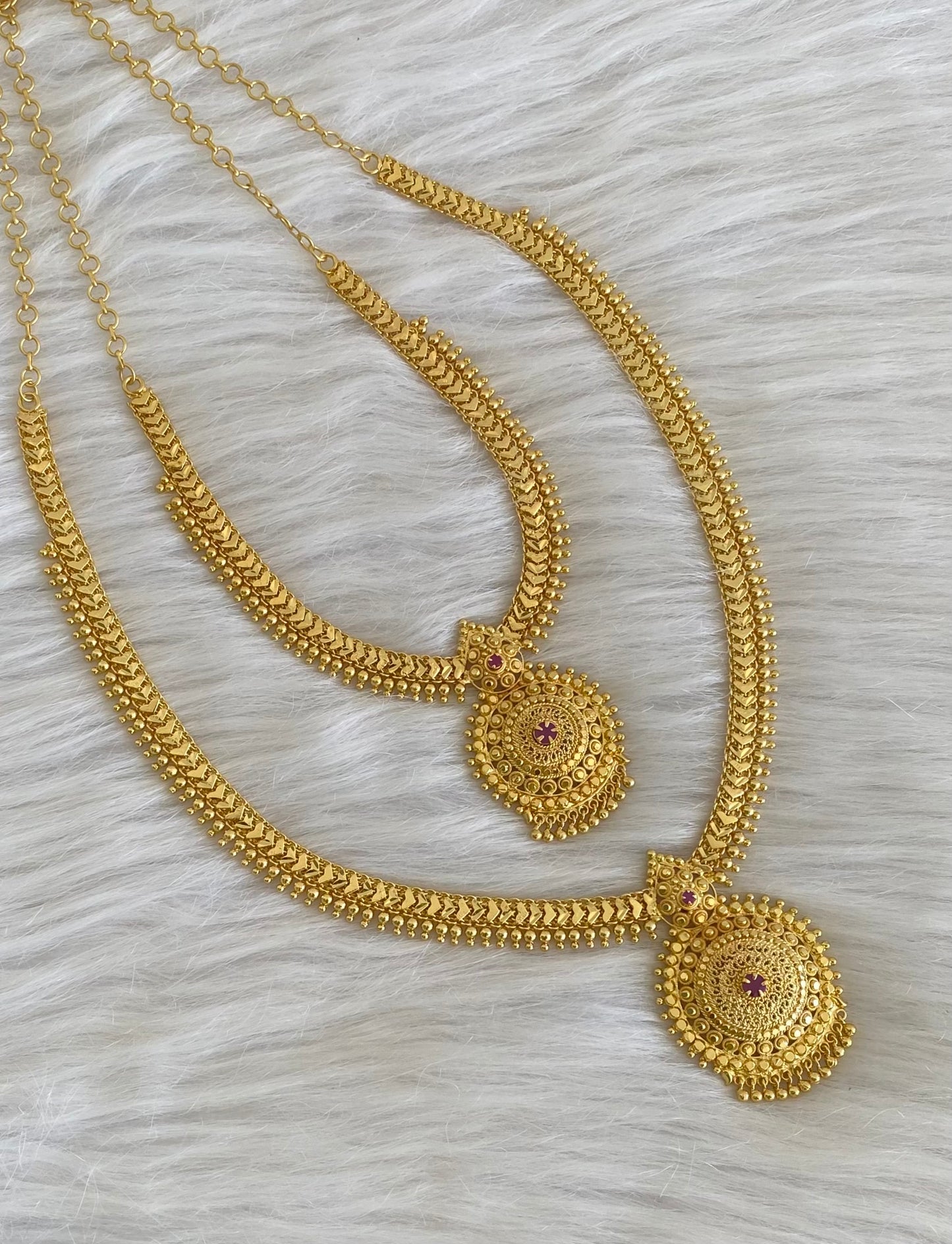 Gold tone ruby stone heart combo set dj-54281