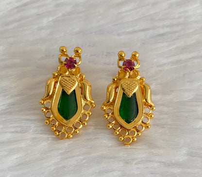 Gold tone pink-green stone nagapadam kerala style stud/earrings dj-53116