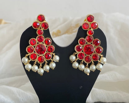 Gold tone AD red stone pearl flower earrings dj-55135