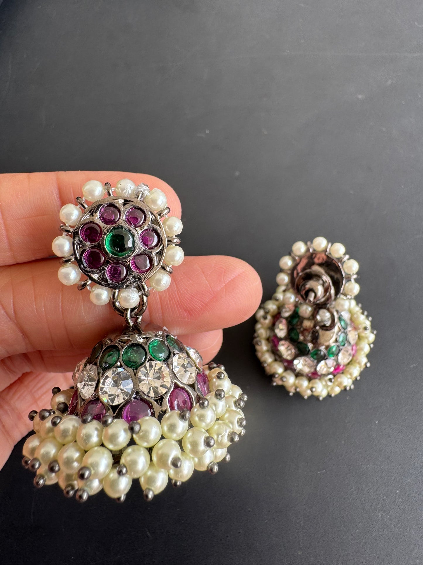 Black finish precious kemp AD green pearl jhumkka dj51024