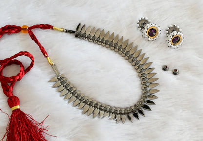 Black finish precious kemp-green-white mulla mottu necklace set dj-53353