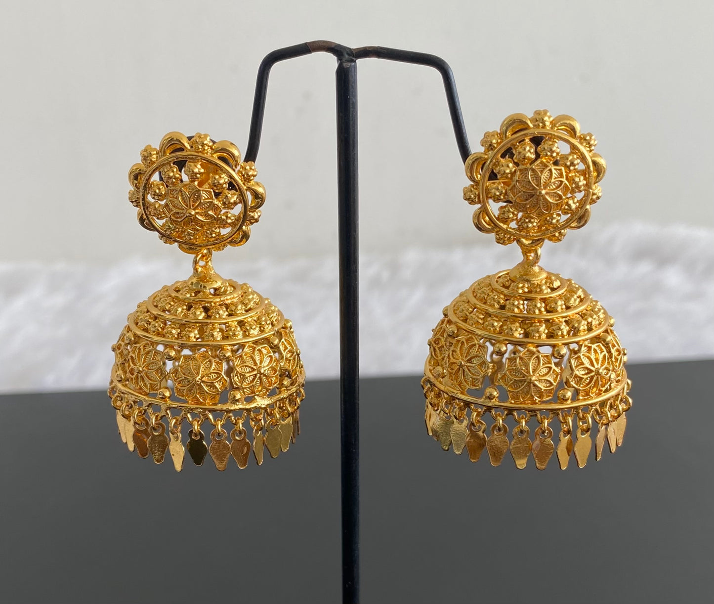 Gold tone kerala style elakka flower jhumkka dj-53148
