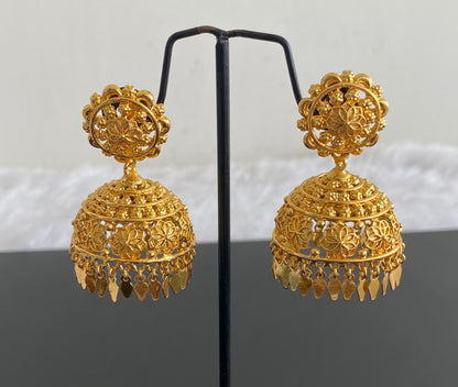 Gold tone kerala style elakka flower jhumkka dj-53148