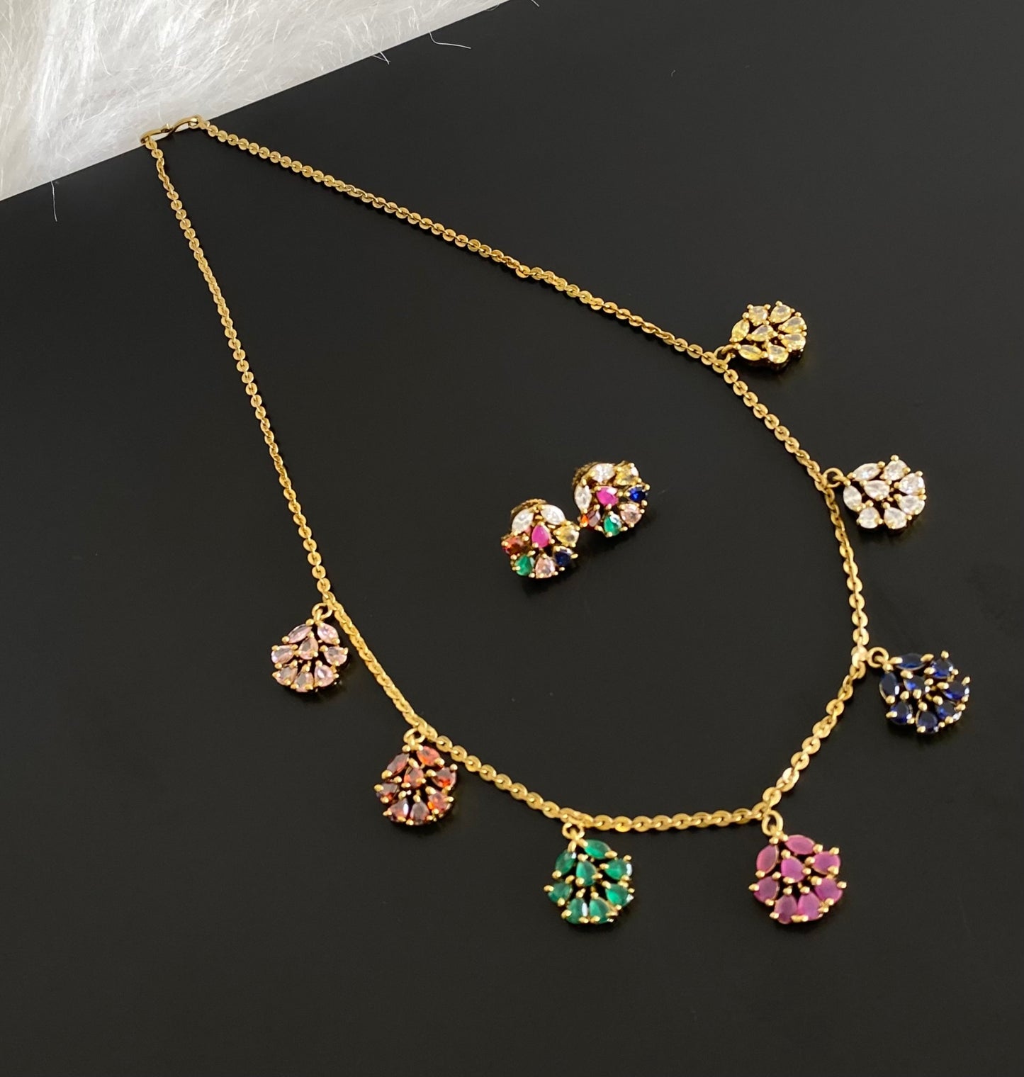 Antique gold multicolor stone necklace set dj-54414