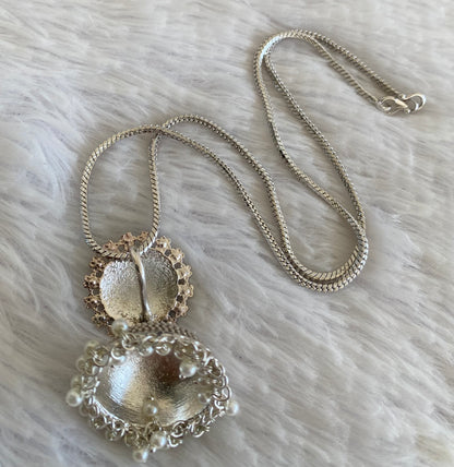Silver tone pearl jhumkka pendant with chain dj-52944