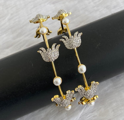 Two tone cz white lotus pearl bangles(2.4) dj-53425