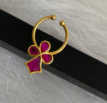 Gold tone kundan jadau pink stone nose pin/bulakku dj-53757