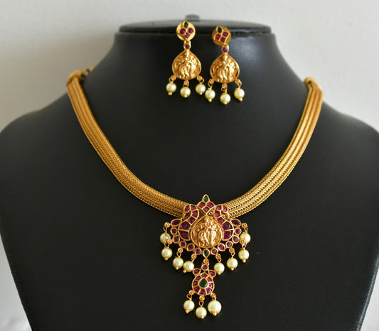 Matte finish cz kemp-green Lakshmi pendant necklace set dj-51824