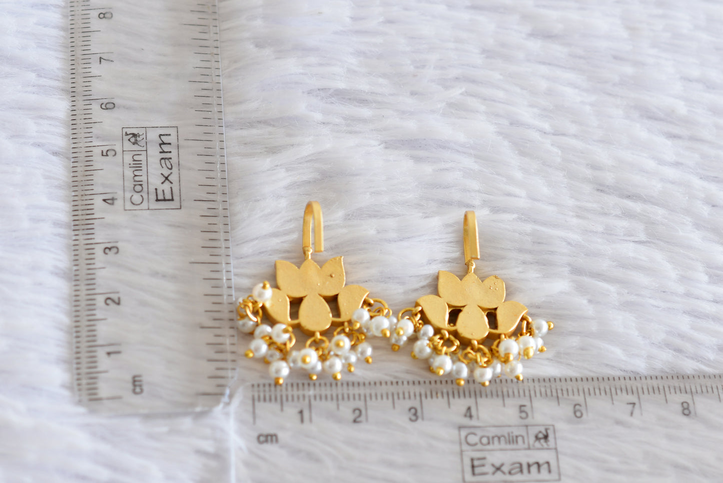 Gold tone pink-green kundan jadau lotus bugadi earrings dj-52468