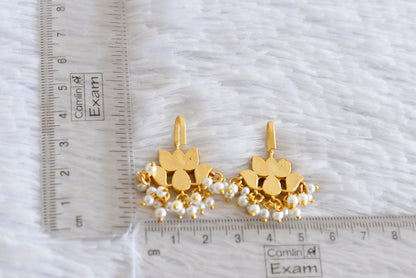 Gold tone pink-green kundan jadau lotus bugadi earrings dj-52468