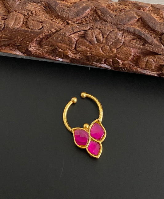 Gold tone kundan jadau pink stone nose pin/bulakku dj-53746