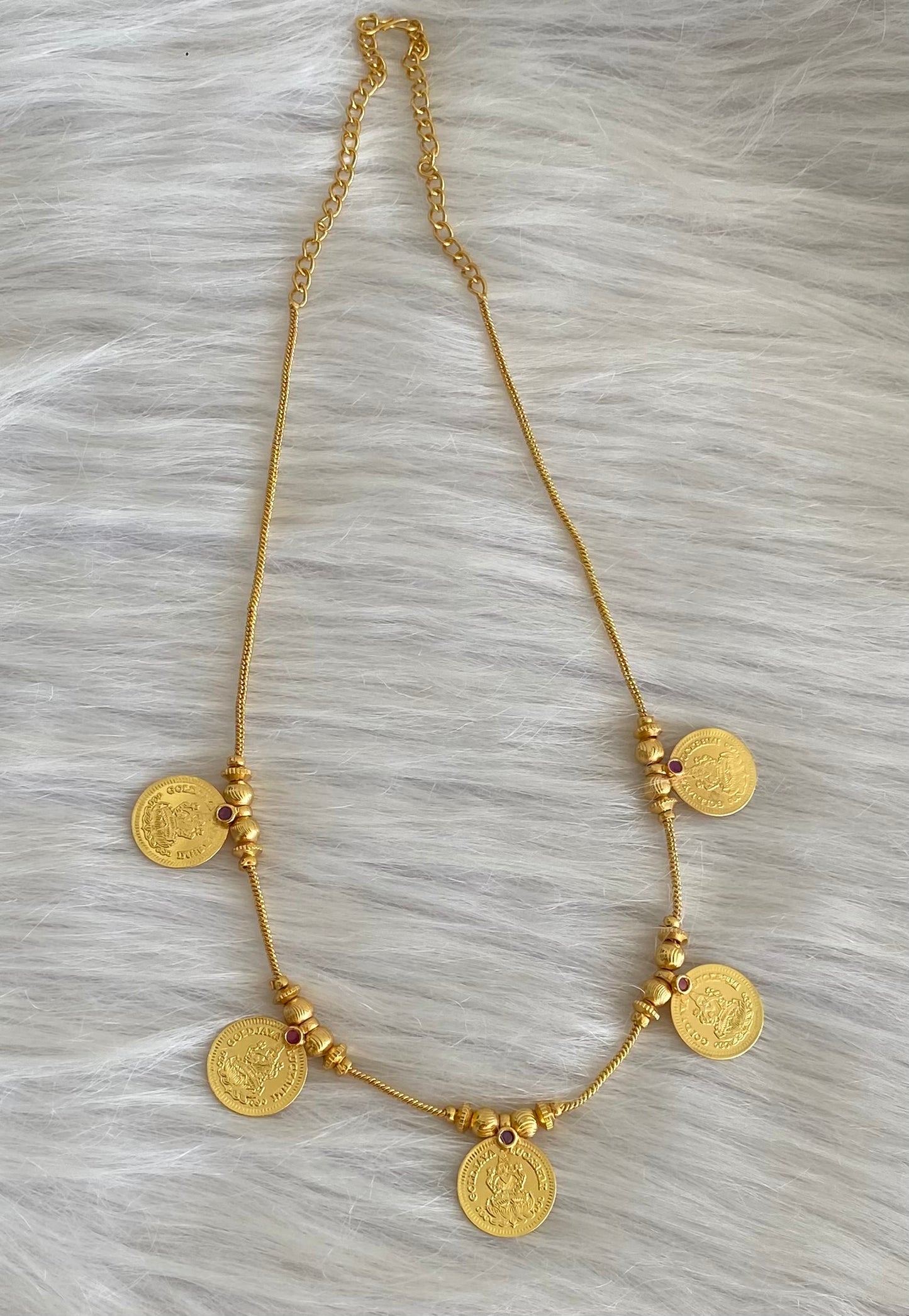 Gold tone pink stone lakshmi coin necklace dj-54147