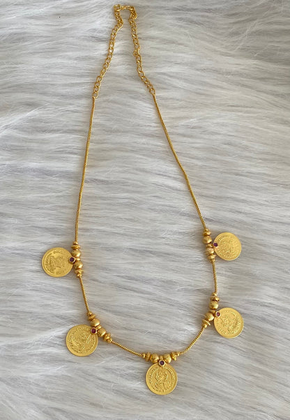Gold tone pink stone lakshmi coin necklace dj-54147