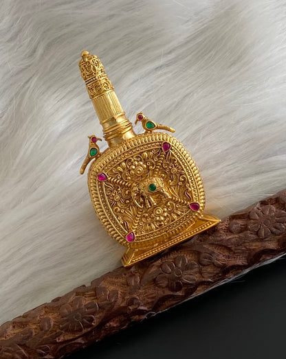 Gold tone pink -green bird elephant kumkum box dj-54222