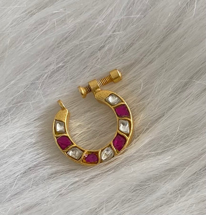 Gold tone kundan jadau pink-white stone nose pin dj-53725