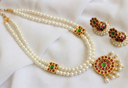 Gold tone Pearl Kemp-green Necklace Set - DJ17034