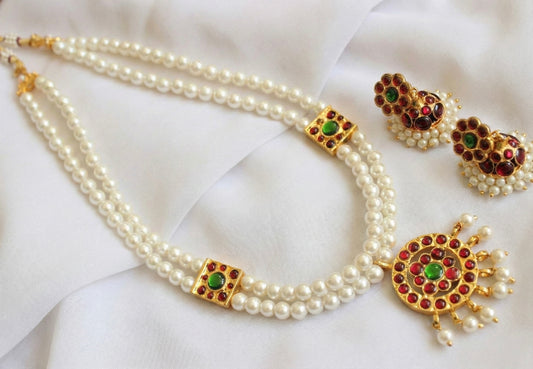 Gold tone Pearl Kemp-green Necklace Set - DJ17034