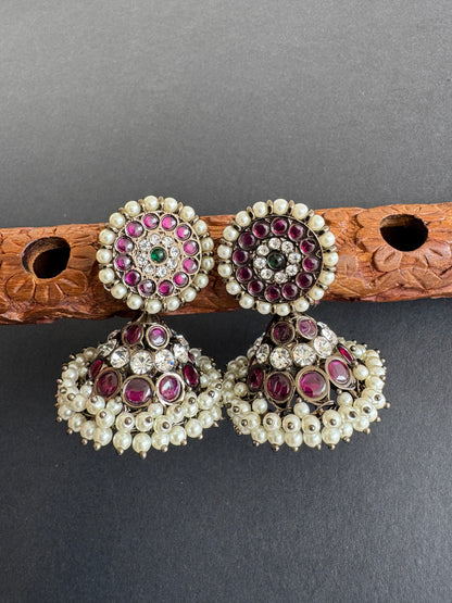 Black finish precious kemp-green pearl big jhumkka dj-52297