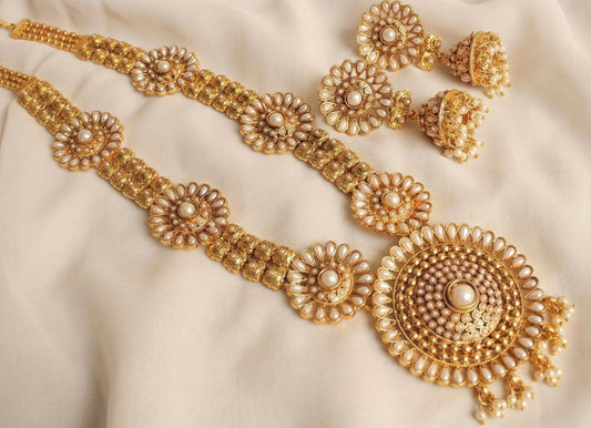 Antique gold tone Pearl flower Haar Set - DJ16875