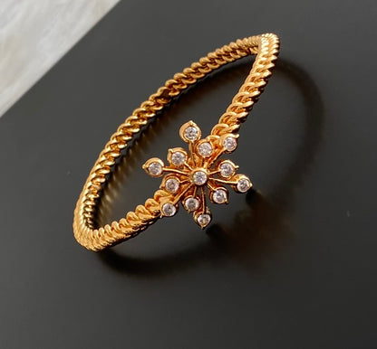 Gold tone AD white stone flower kada/bangle(2.8) Dj-53889