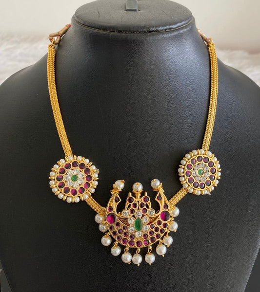 Gold tone precious kemp-green pearl moon necklace dj-52289