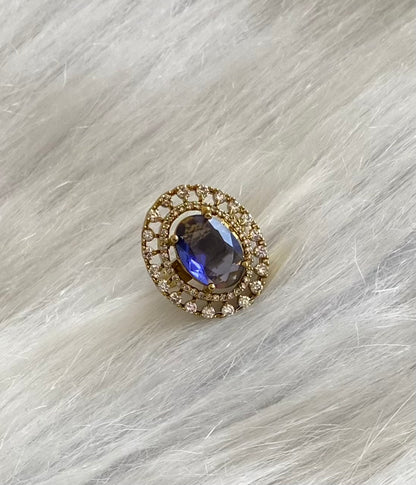 Antique gold tone cz white-purple stone finger ring dj-55035