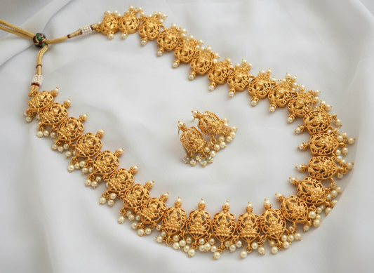 Matte Finish pearl Lakshmi necklace set-dj07332