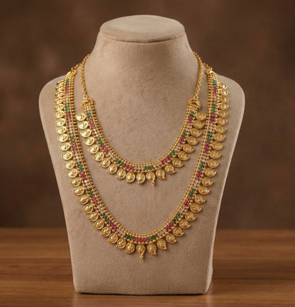 Gold Tone Cz Ruby-green Lakshmi Mango Combo Set dj-31577