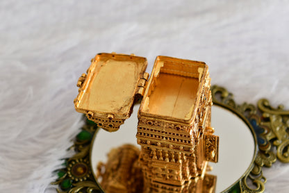 Antique gold tone Ma Lakshmi temple kumkum box dj-52322