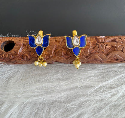 Gold tone blue kundan jadau lotus bugadi earrings dj-51158