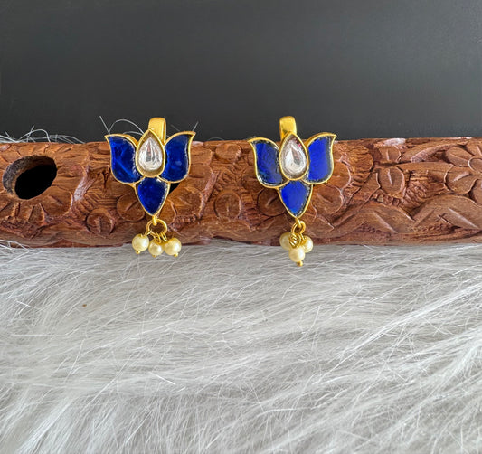Gold tone blue kundan jadau lotus bugadi earrings dj-51158