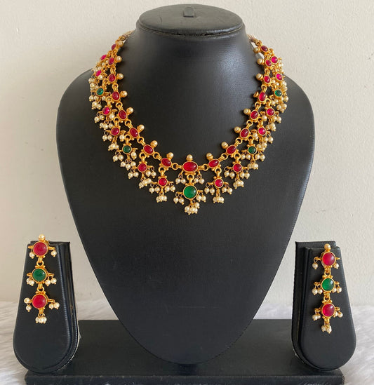 Matte Finish Kemp-green pearl Necklace Set-dj07315