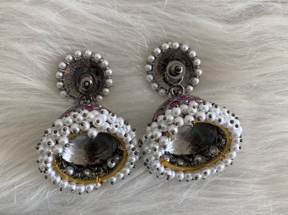 Black finish precious kemp-green-white stone pearl big jhumkka dj-53960