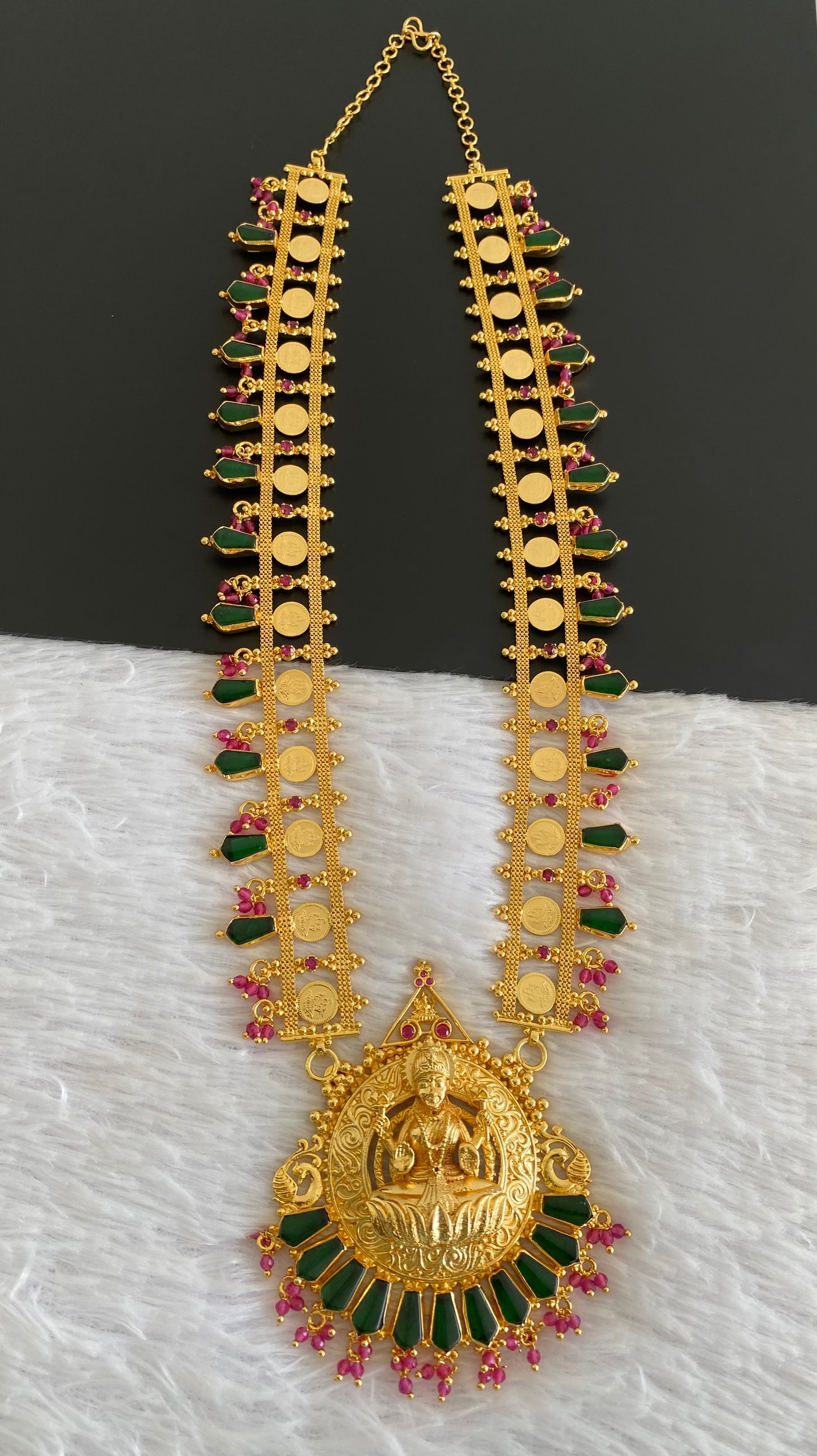 Gold tone kerala style lakshmi coin with nagapadam haar dj-53162