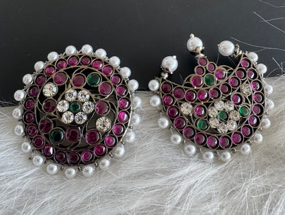 Black finish real kemp-green-white pearl maang tikka dj-51176