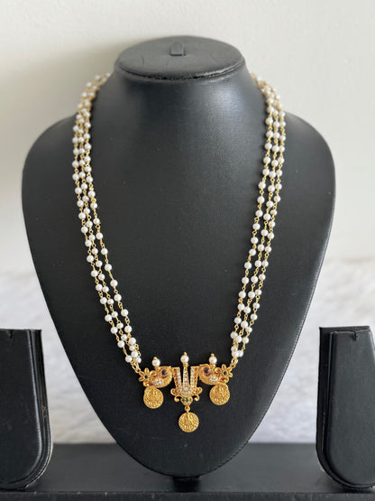 Matte finish kemp-green-white Thirumal nama peacock pearl necklace dj-44422