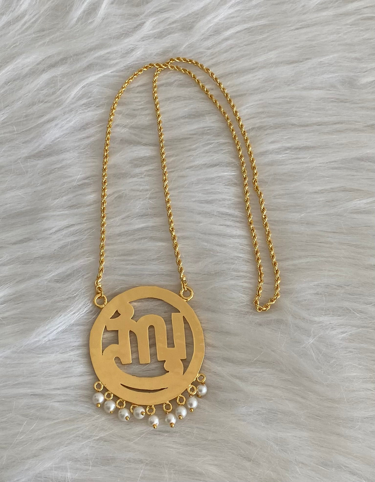 Gold tone 24 inches chain with AD pink tamil sree pendant dj-54694