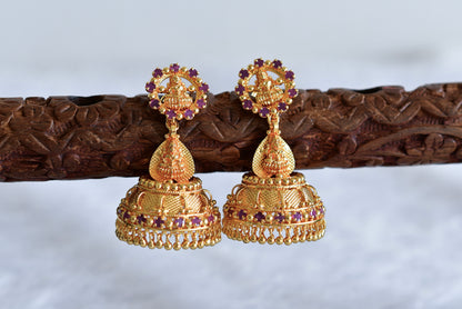 Gold tone kerala style ruby lakshmi jhumkka dj-51803