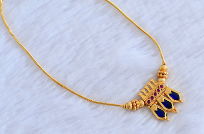 Gold tone pink-blue nagapadam necklace dj-53091
