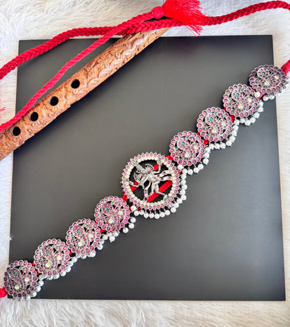 Black finish precious kemp-green pearl Shri Natarajar Nagar waist band dj-52543