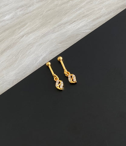 Gold tone cz white stone bugadi screw earrings dj-55128